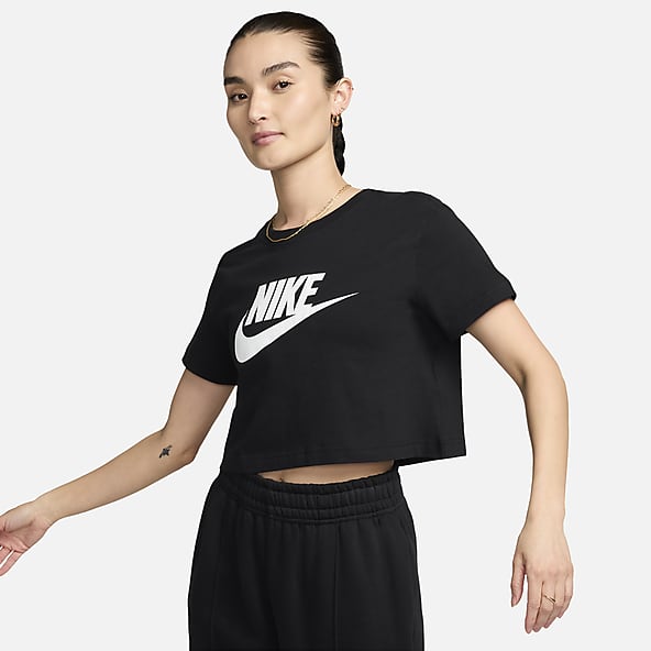 Loose Black Cropped Short Sleeve Shirts. Nike MY